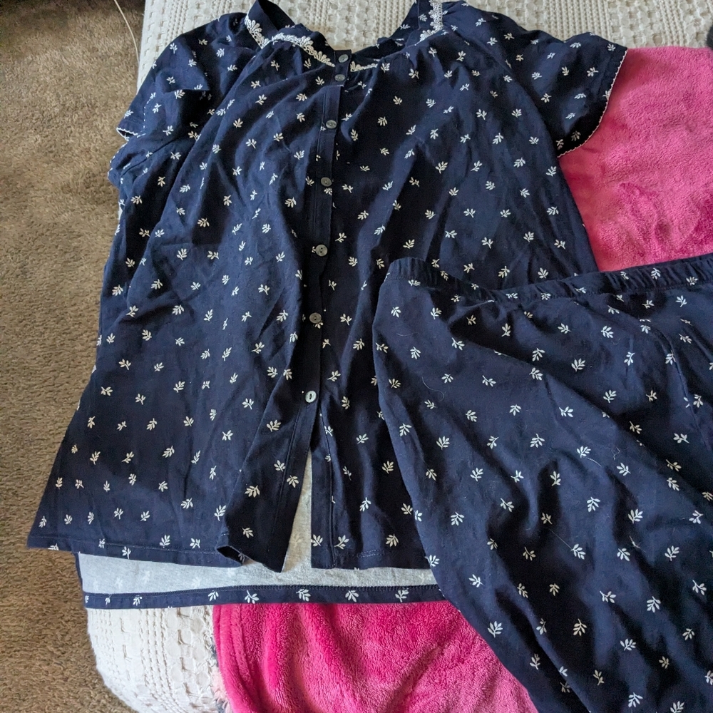 Navy Blue Floral PJ Set